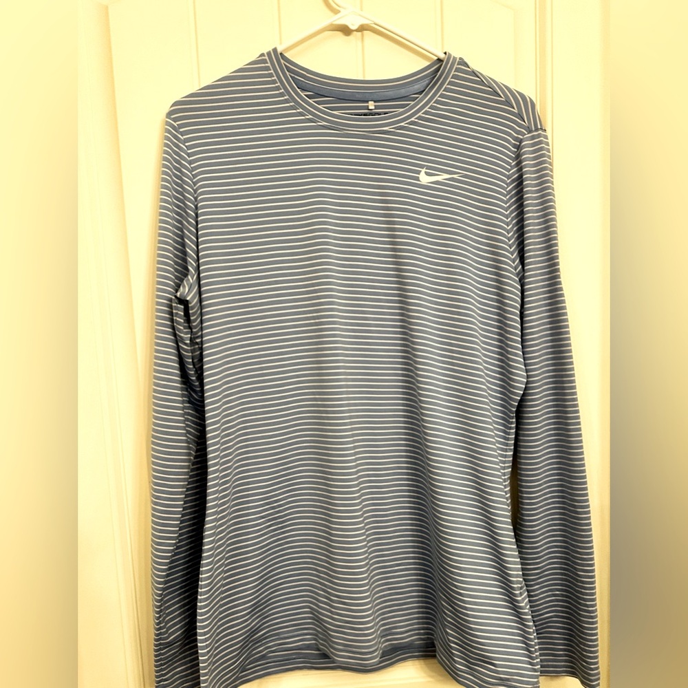 Nike golf blue and white striped long sleeve shirt. Size XL